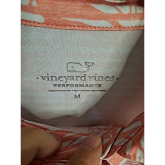 Vineyard Vines Performance Salmon and White Striped Polo Size Medium - Picture 3 of 6